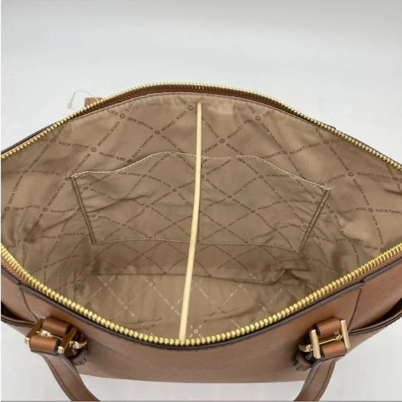 Michael Kors Large Charlotte Tote Bag & Large Trifold Wallet Luggage Brown - Picture 10 of 13